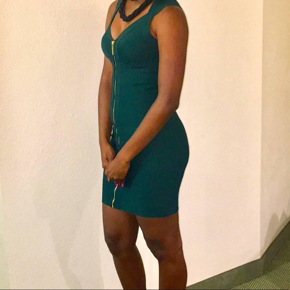 Hunter Green Zip Front Bandage Dress